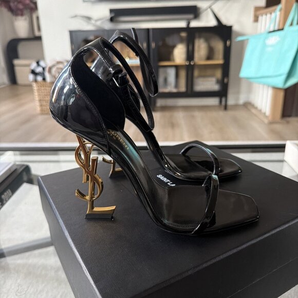 Yves Saint Laurent Shoes - YSL Yves Saint Laurent 630109 Vernice Chiffon Nero Lucido Sandals